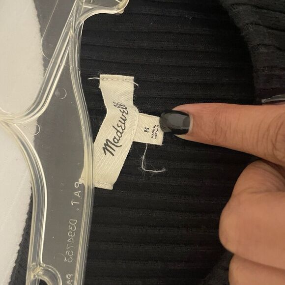 Madewell Dress Size Medium Button Front Ribbed Knit Mini Black Cotton Blend - Picture 6 of 9